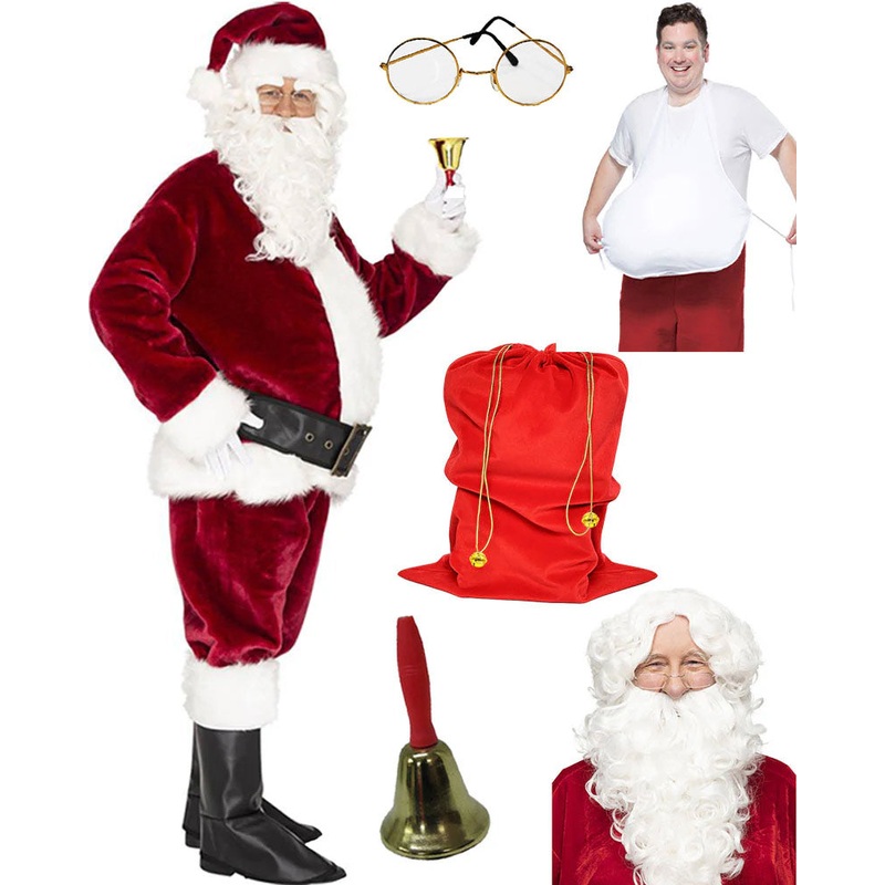 Christmas Complete Professional Santa Suit and Accessory Bundle