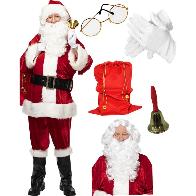 Complete Velour Santa Plus Size Suit and Accessory Christmas Bundle