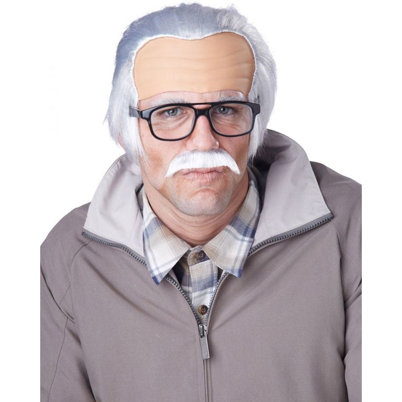 Rude Grandpa Short Grey Wig and Moustache Set