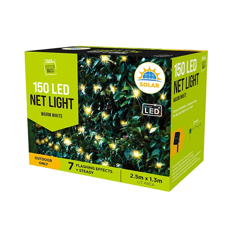 Solar Warm White 150 Piece LED Net Lights 2.5m x 1.3m
