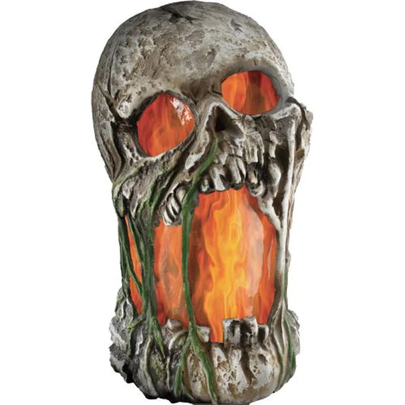 Animated Flaming Rotted Skull Prop 30cm