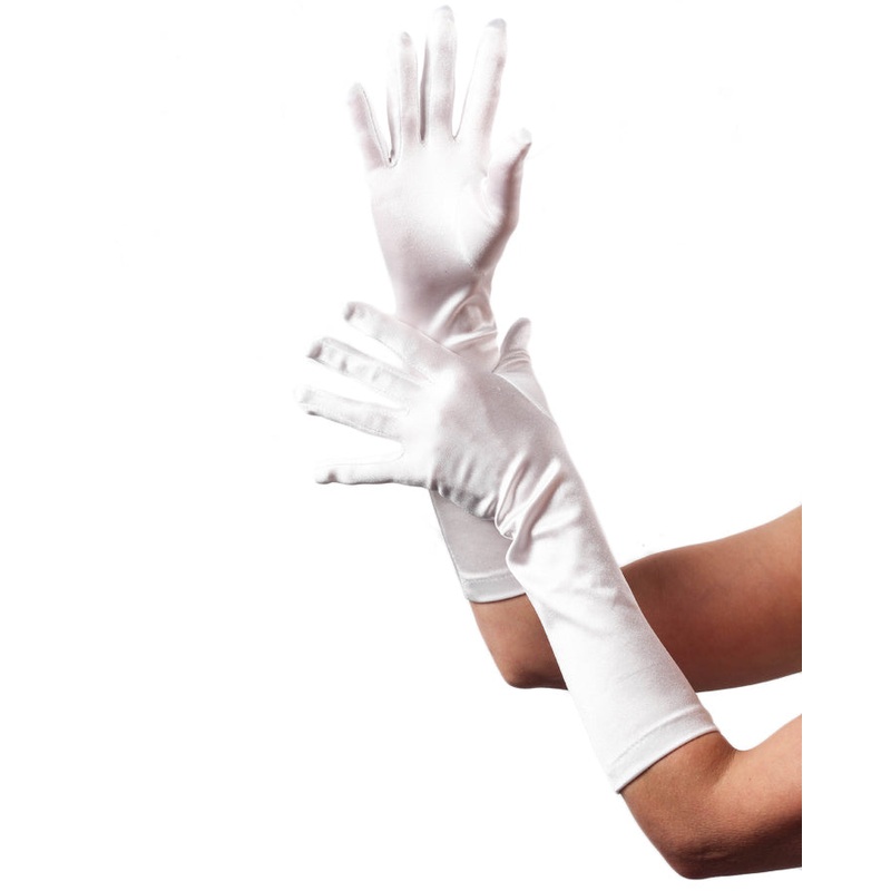 Elbow Length White Satin Gloves