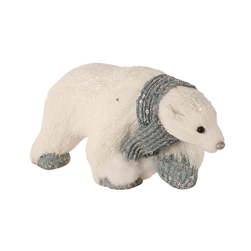 White Christmas Polar Bear Walking With Scarf Ornament 21cm