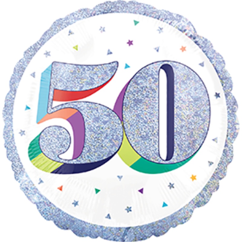 45cm Standard Holographic Heres to Your Birthday 50 Balloon
