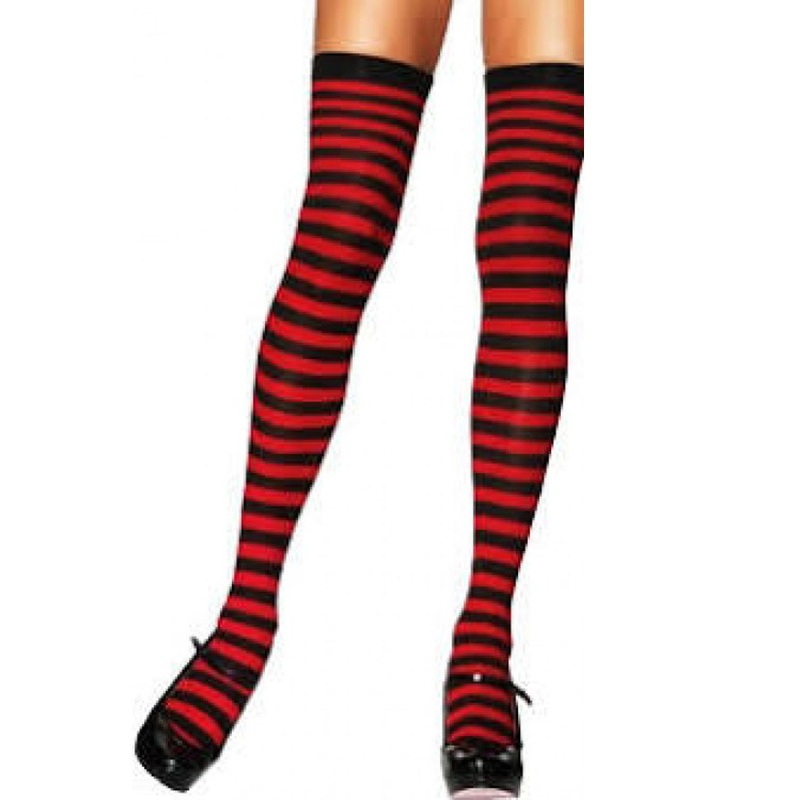 Red and Black Striped Thigh High Stockings