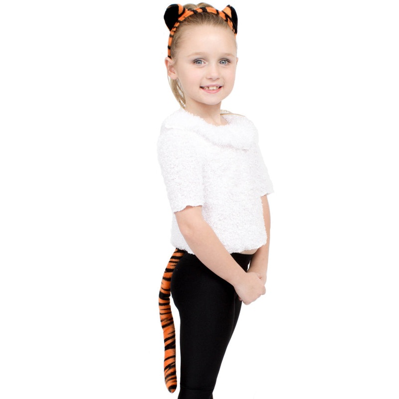 Adult and Child Tiger Headband and Tail Deluxe Set