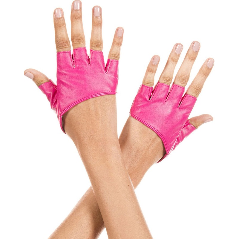 Short Hot Pink Faux Leather Fingerless Gloves