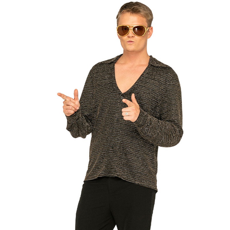 70s Mr Disco Black Shimmer Plus Size Mens Shirt