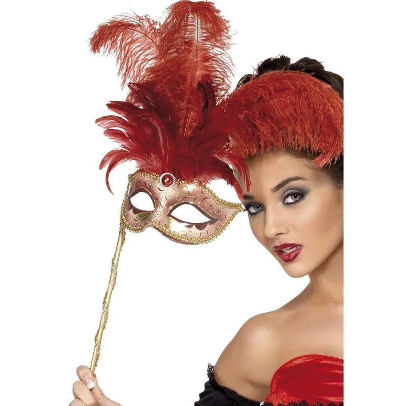 Baroque Fantasy Red Plume Eye Mask