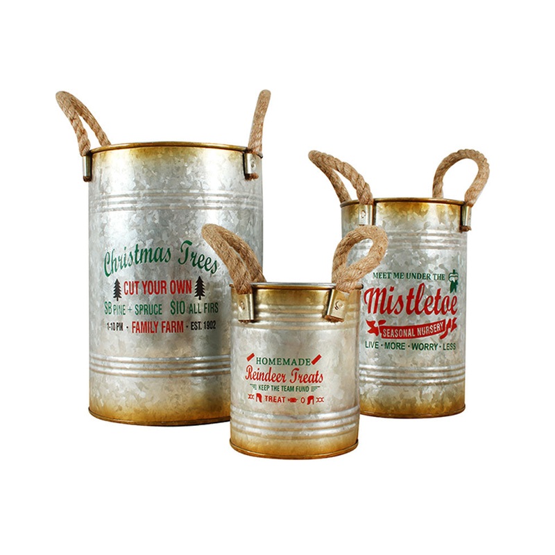 Christmas Tree Farm Buckets 25cm with Rope Handles Pack of 3