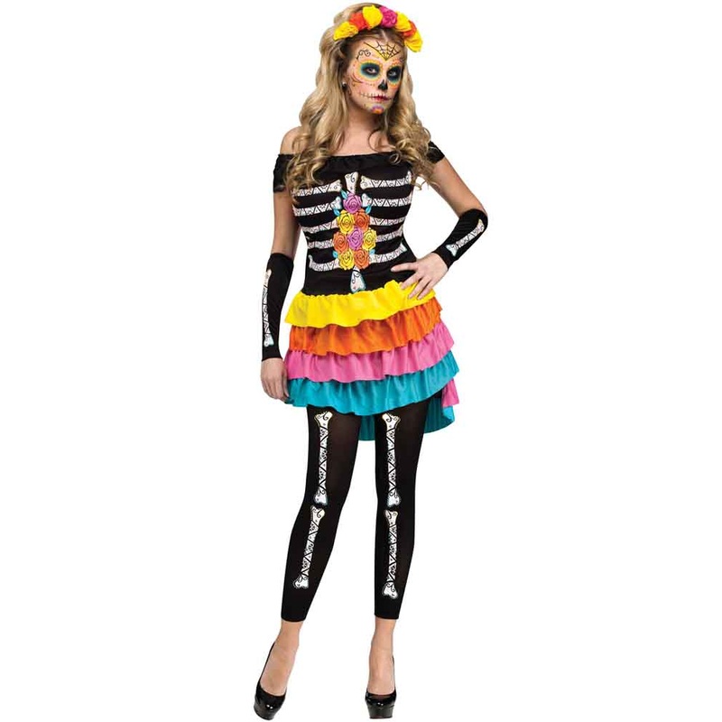 Day of the Dead Rainbow Womens Costume