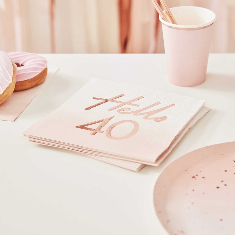 Mix It Up Rose Gold Foiled Watercolour Napkins Hello 40 Pack of 16