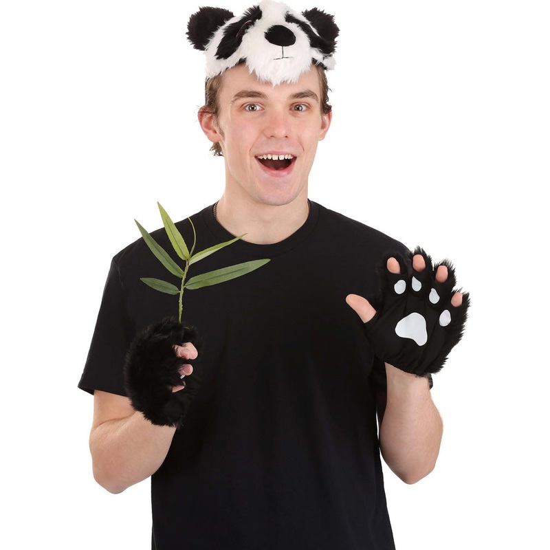 Panda Plush Headband and Paws Deluxe Set