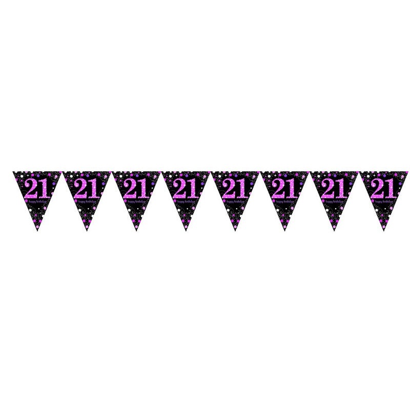 Pink Celebration 21 Prismatic Pennant Banner – Plastic