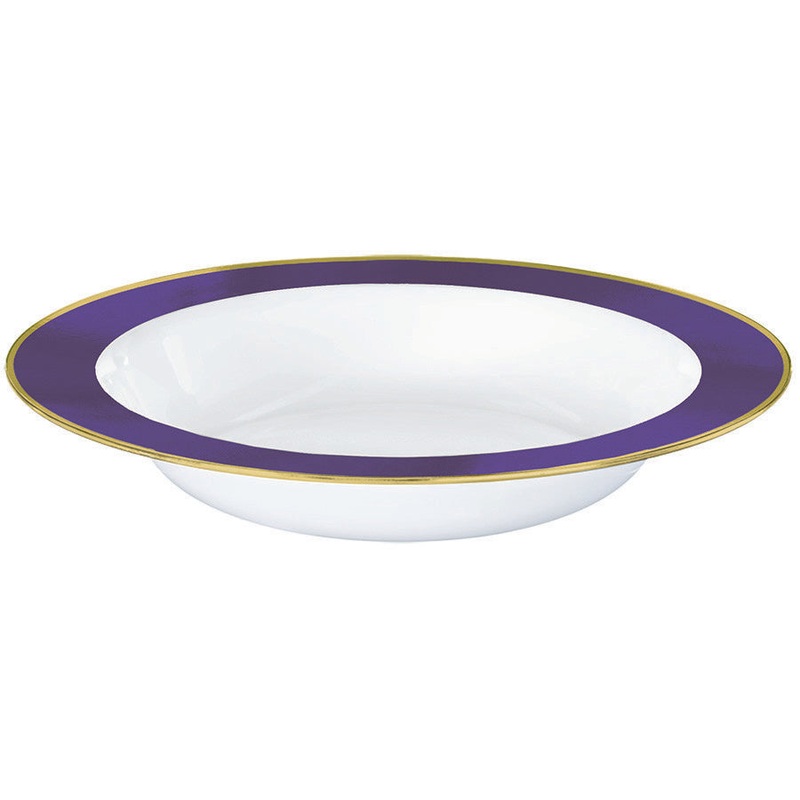Premium Plastic Bowls 354ml White with New Purple Border Pack of 10