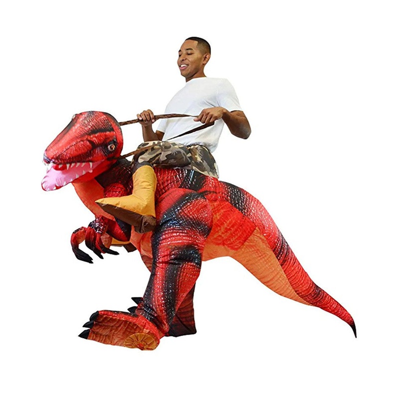 Riding A Red Raptor Inflatable Adult Costume