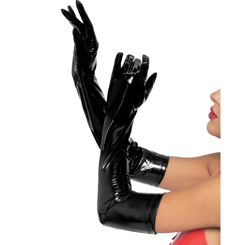 Black Vinyl Elbow Length Gloves