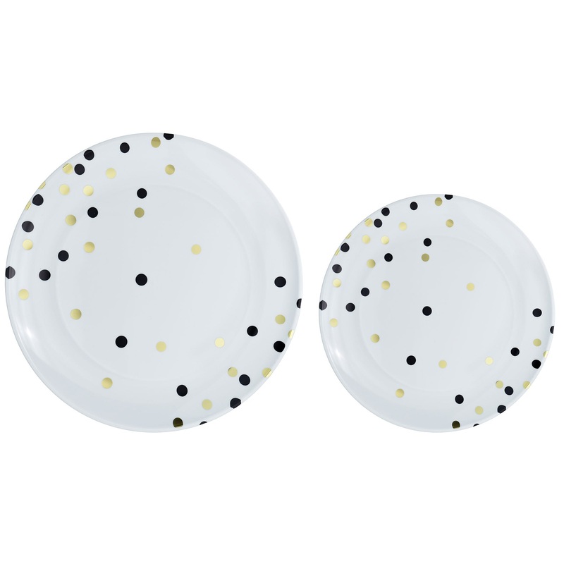 Premium Plastic Plates Hot Stamped with Jet Black Dots Pack of 20