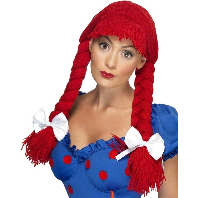 Rag Doll Red Plaited Wig with Bows