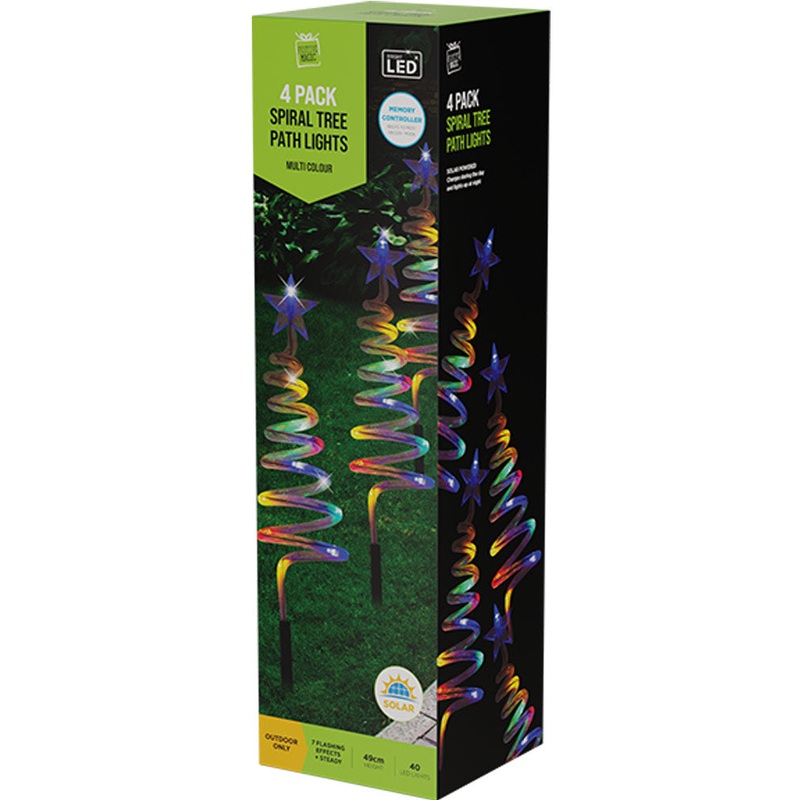 Solar Mesh Spiral Tree Multi-Coloured Christmas LED Path Lights Pack of 4