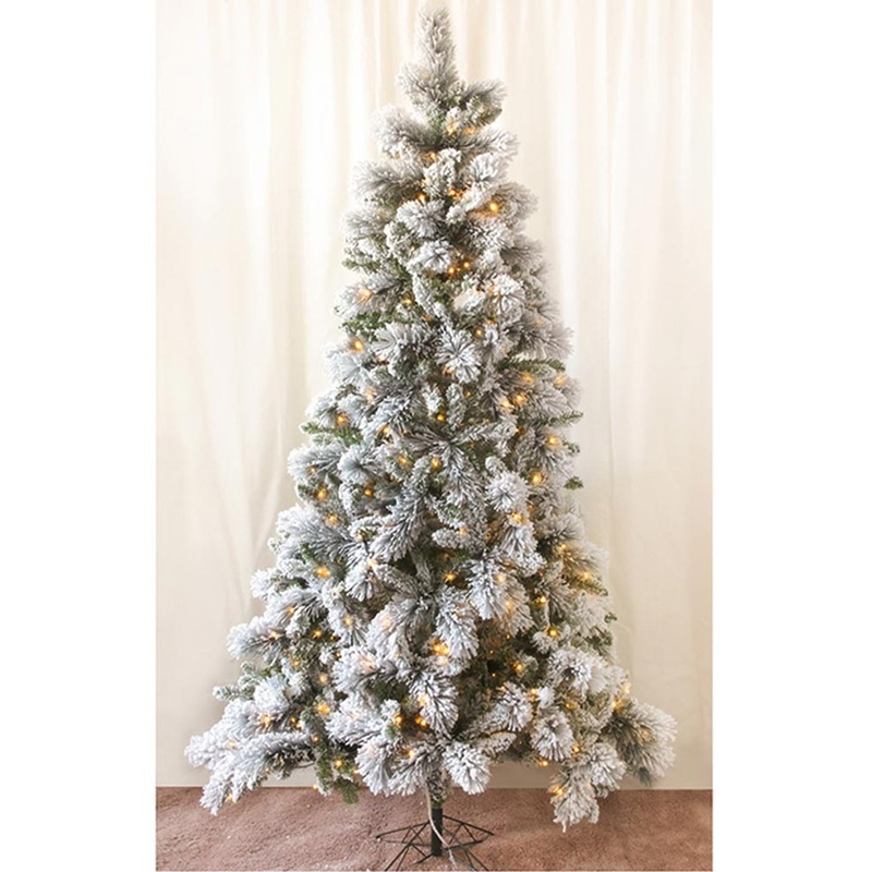White Flocking Tree with 500 Warm White Christmas LED Lights 2.1m