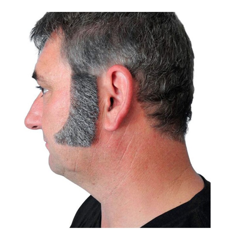 60s Thick Curved Grey Sideburns