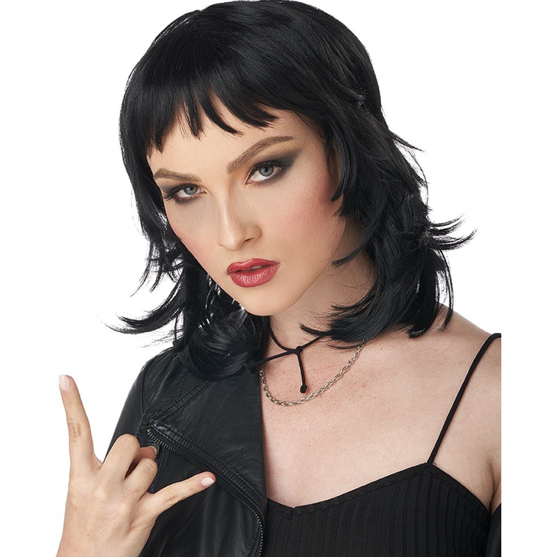 80s Rock Rebel Short Black Wig