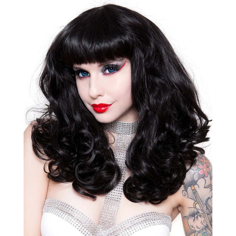 Bang Bang Black Widow Premium Curly Black Wig