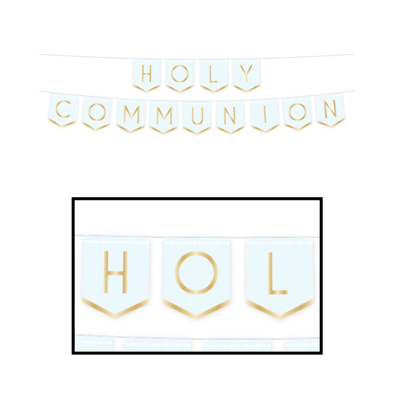 Botanical Celebration Blue Holy Communion Pennant Banner 2.5m