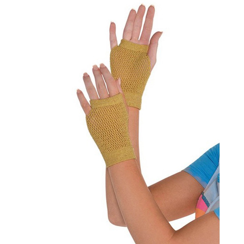 Short Gold Fishnet Gloves