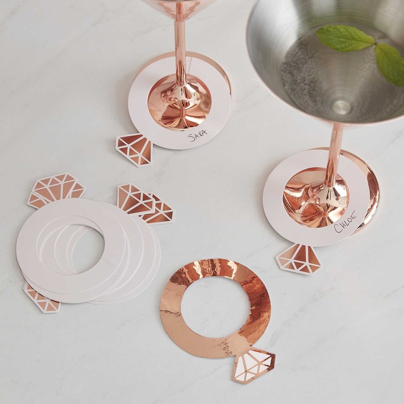 Blush Hen Drink Markers Ring Shaped Rose Gold Foil Pack of 10