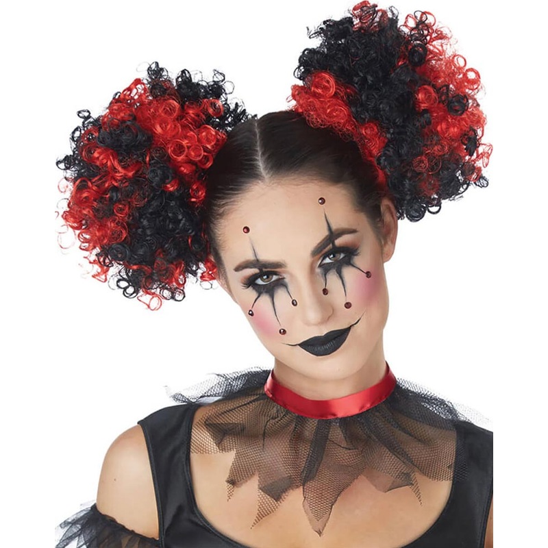 Clown Puffs Curly Red and Black Wig