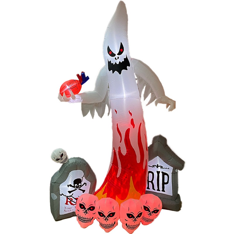 Graveyard Ghost with Skulls Lawn Inflatable 2.7m
