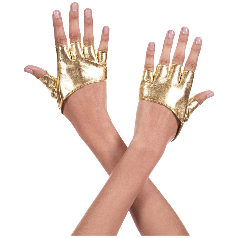 Short Gold Faux Leather Fingerless Gloves