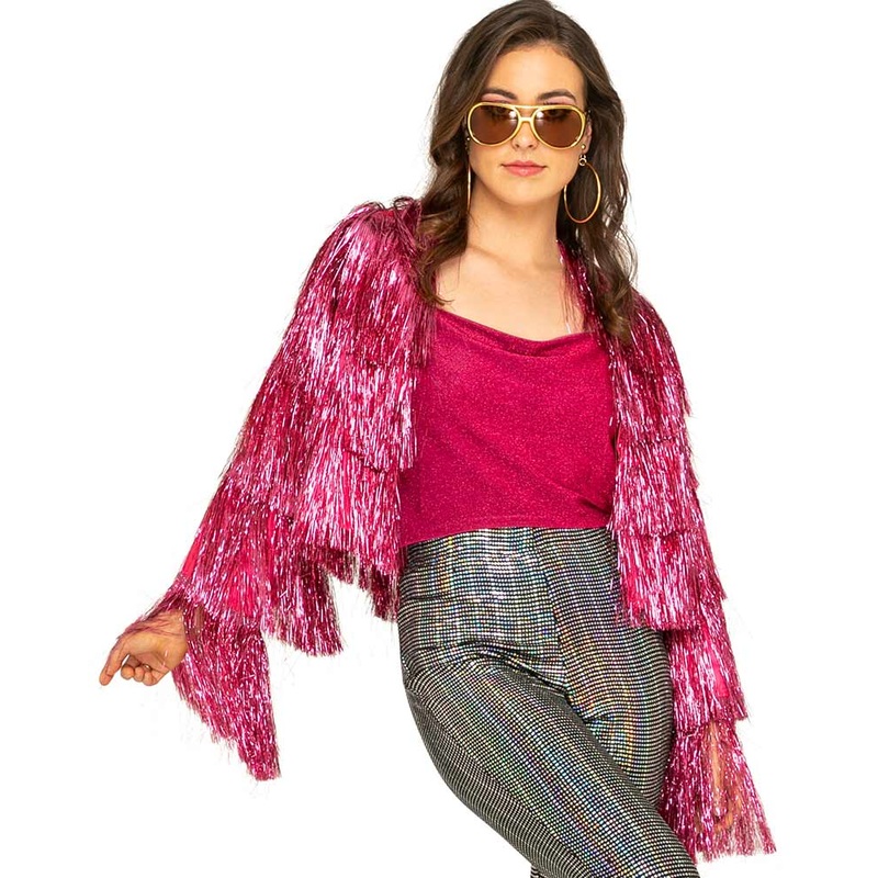 70s Funky Fringe Pink Disco Plus Size Womens Jacket