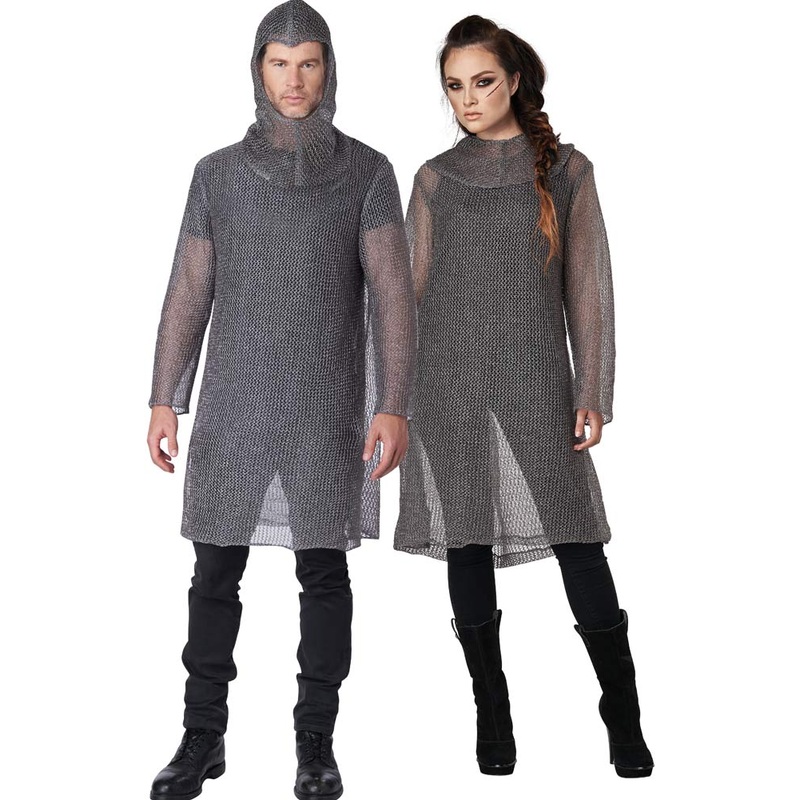 Metallic Knit Chainmail Tunic and Cowl Adult Costume