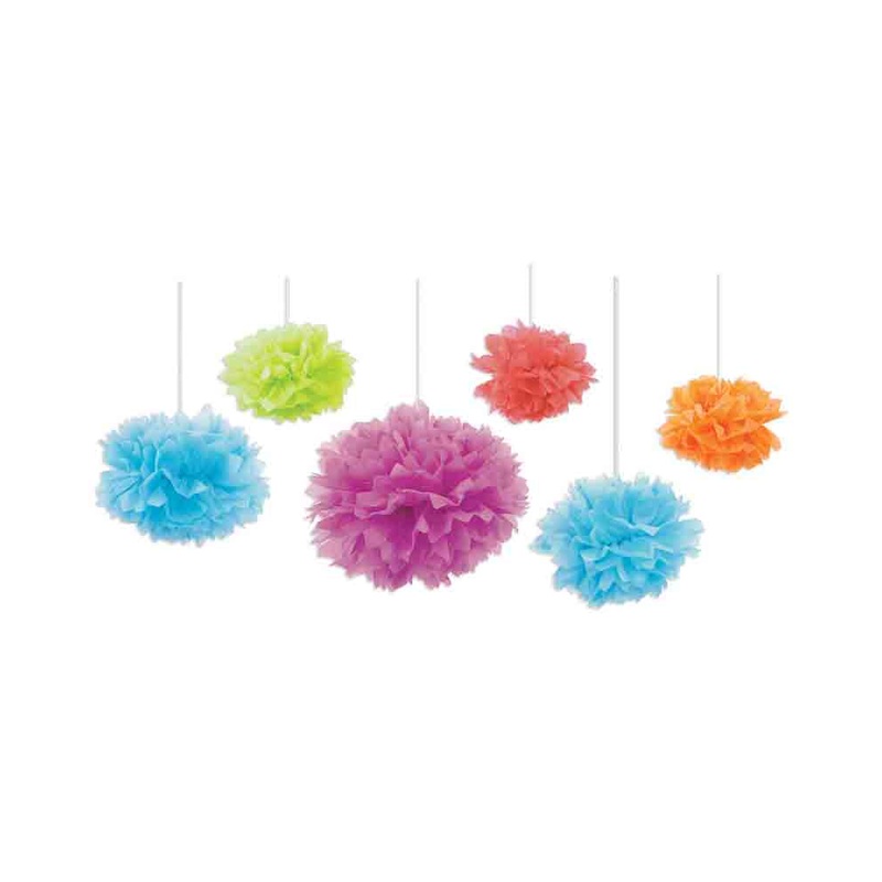 Multi Tissue Fluffy Hanging Decorations Pack of 6
