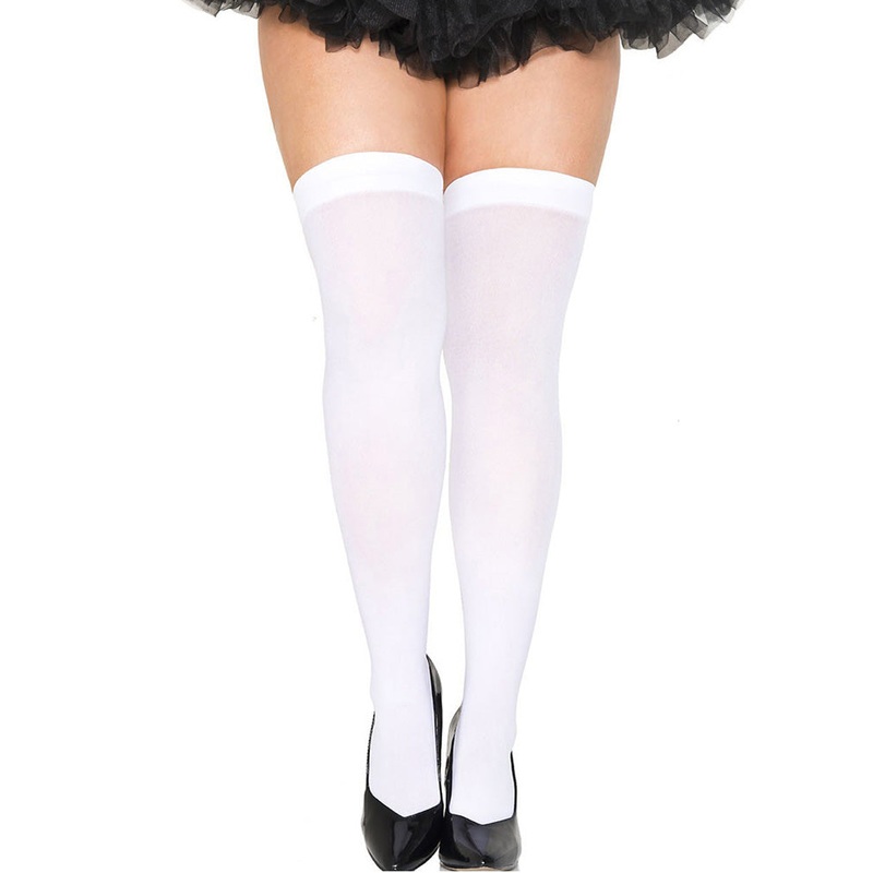 Opaque White Plus Size Thigh High Stockings