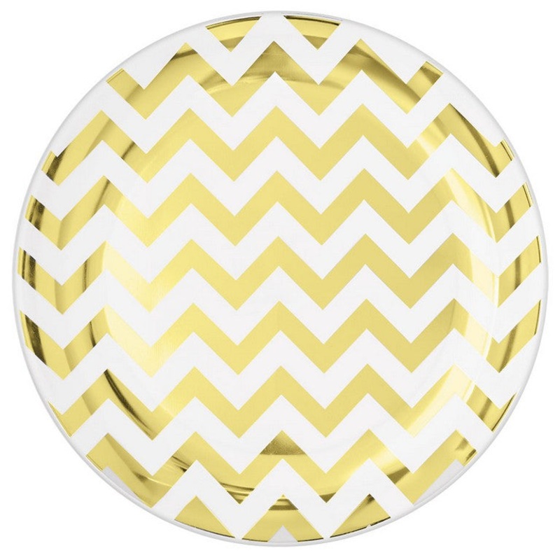 Premium Chevron Gold 19cm Round Plastic Plates Pack of 20
