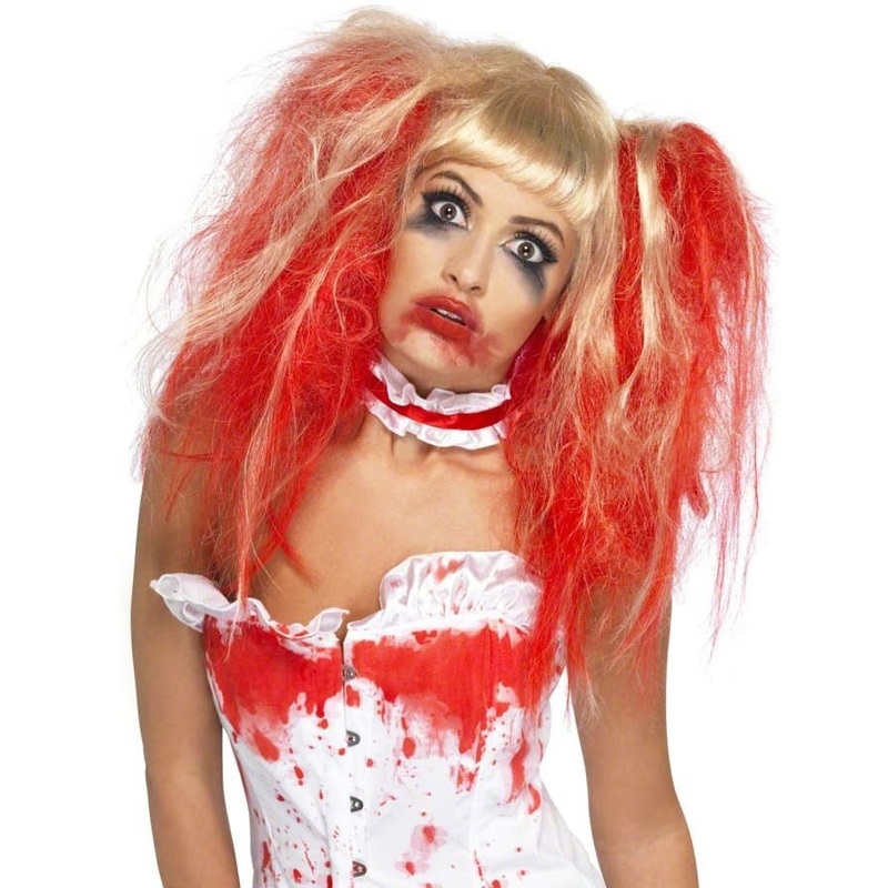 Blood Drip Red and Blonde Pigtails Wig