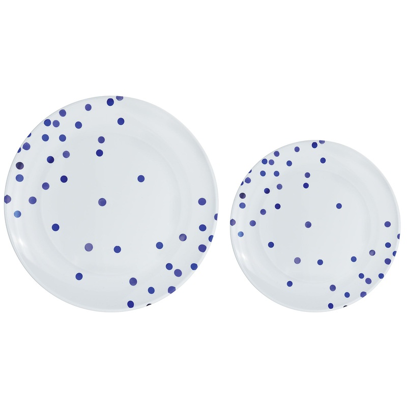 Premium Plastic Plates Hot Stamped with Bright Royal Blue Dots Pack of 20