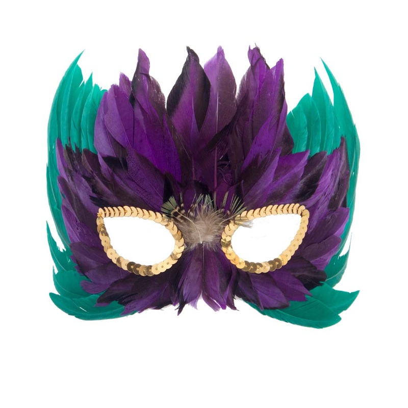 Purple and Green Feather Masquerade Mask