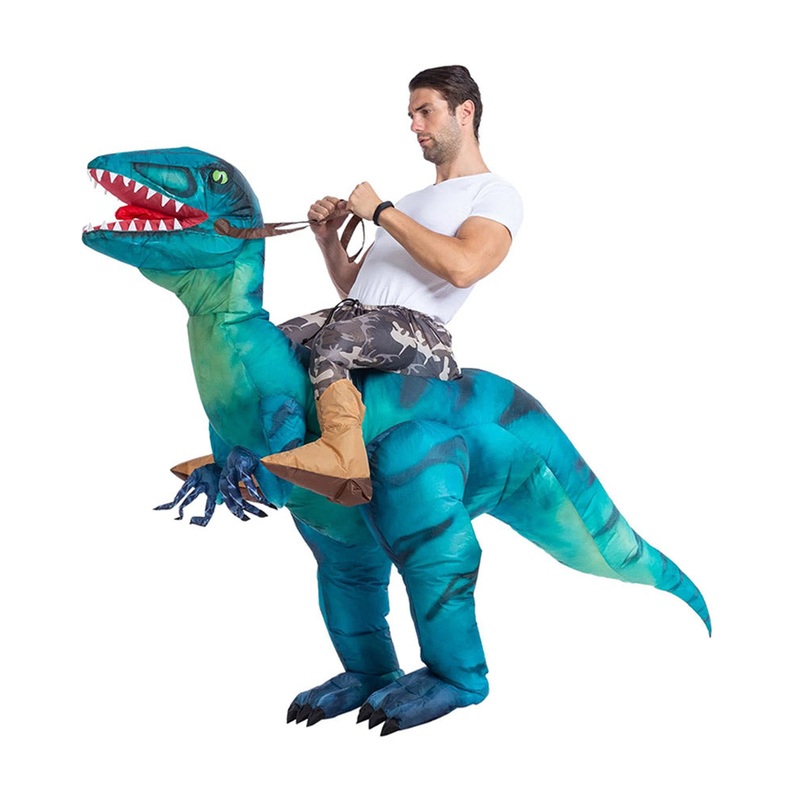 Riding A Blue Raptor Inflatable Adult Costume