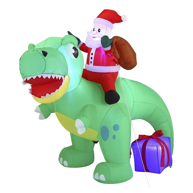 Santa Riding a Dinosaur Christmas Lawn Inflatable 1.8m