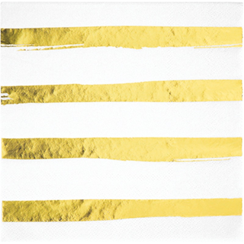 Touch of Colour White & Gold Foil Striped Lunch Napkins Pack of 16