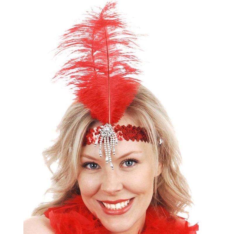20s Red Sequin Headband with Feather