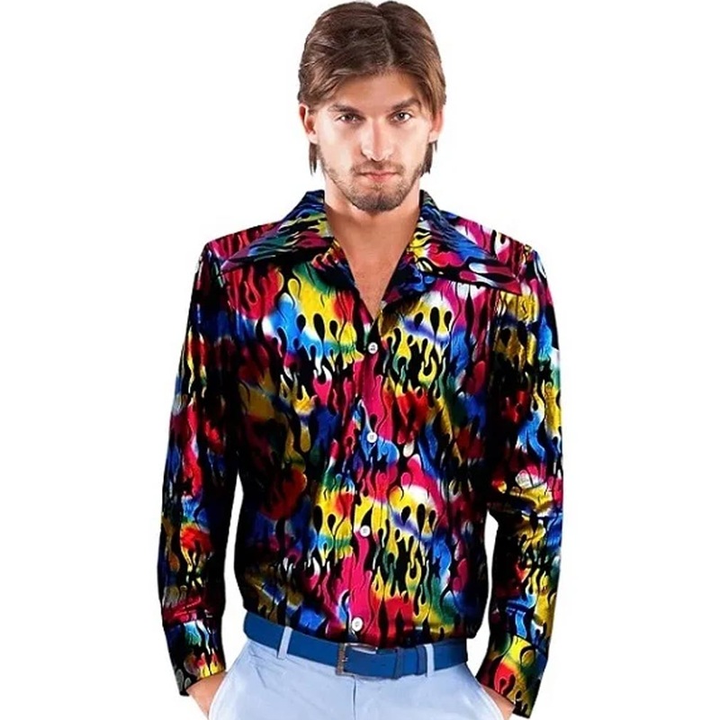 70s Flame Disco Shirt Mens Costume