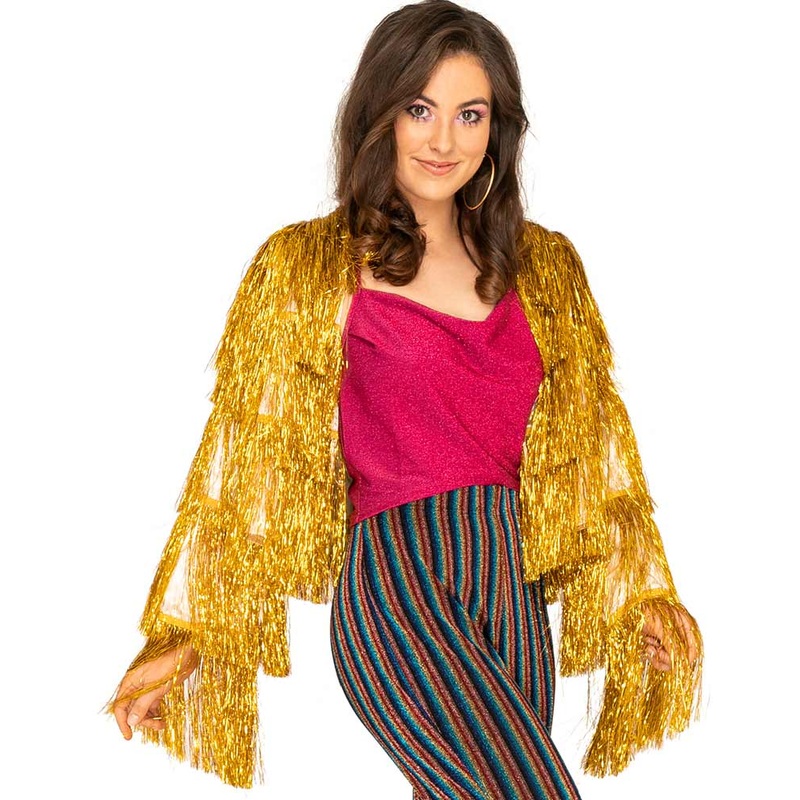 70s Funky Fringe Gold Disco Plus Size Womens Jacket