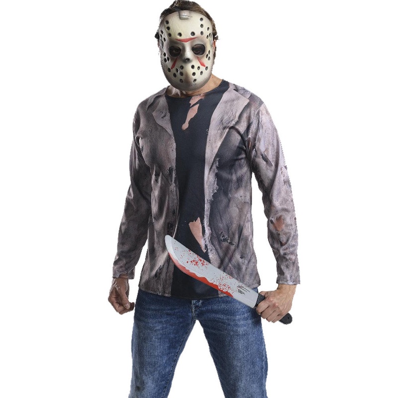 Friday the 13th Jason Deluxe Mens Shirt Mask and Machete Set