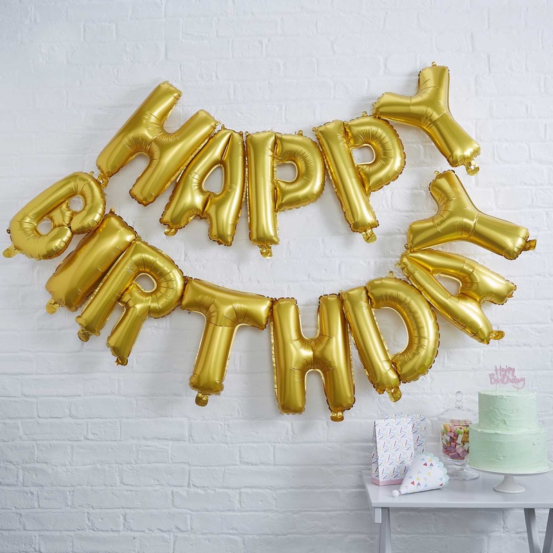 Pick & Mix Happy Birthday Balloon Bunting – Gold Pack of 14